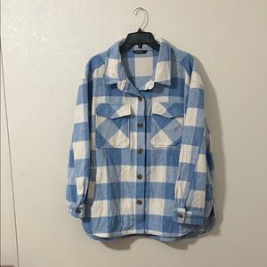 Cozy Blue and White Plaid Shacket XLarge